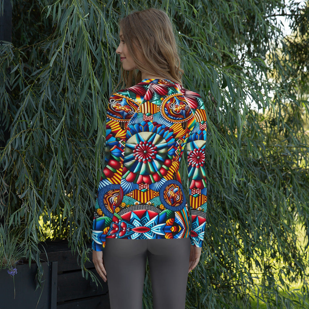 Radiant Kaleidoscope Rash Guard: Aqua Artistry