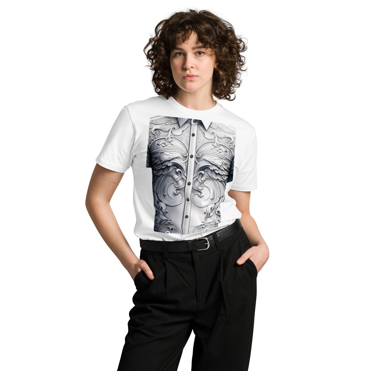 Baroque Button-Up Illusion Tee: Unisex Elegance
